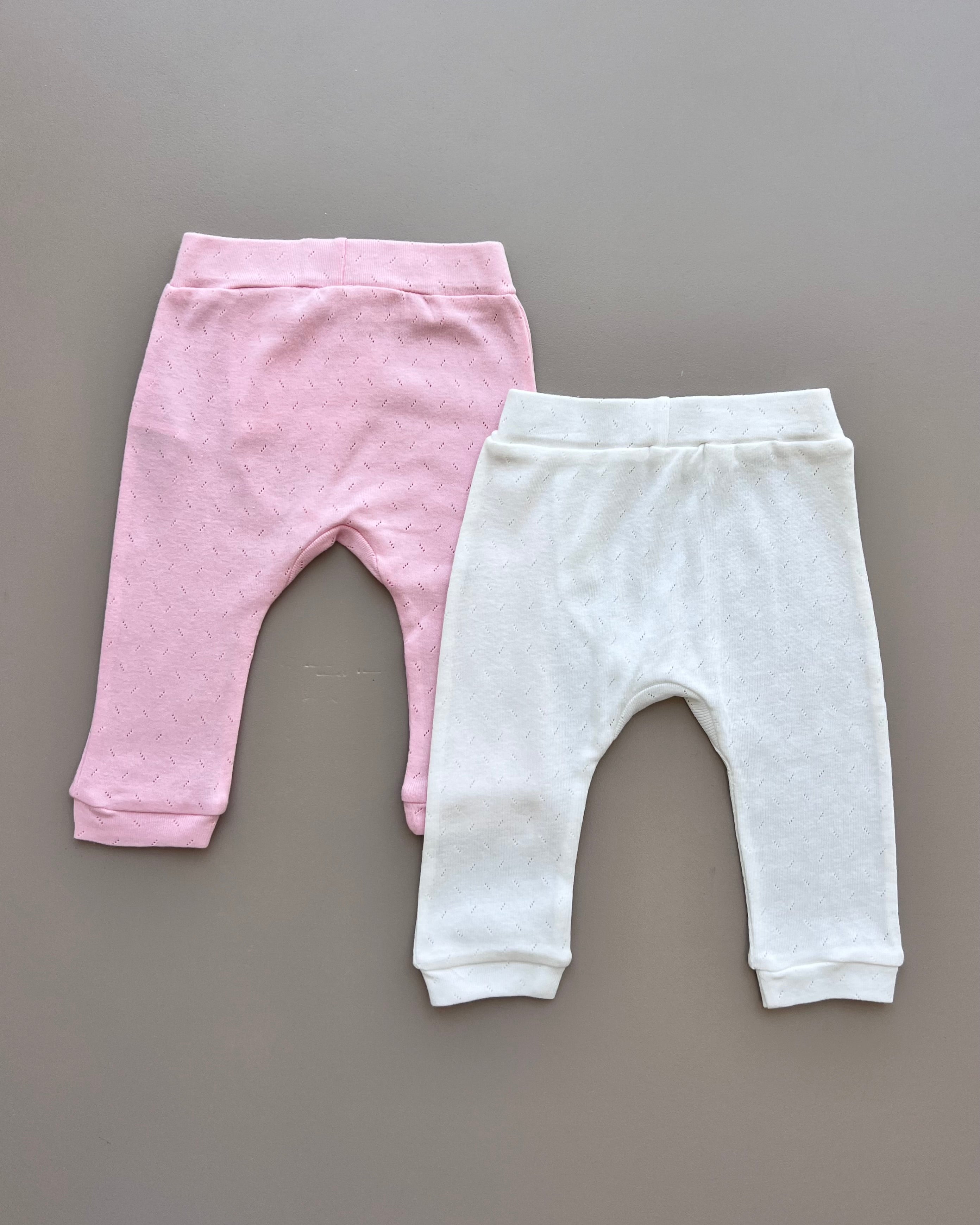 Pink & White Organic Cotton Pants 2 Pcs Pack