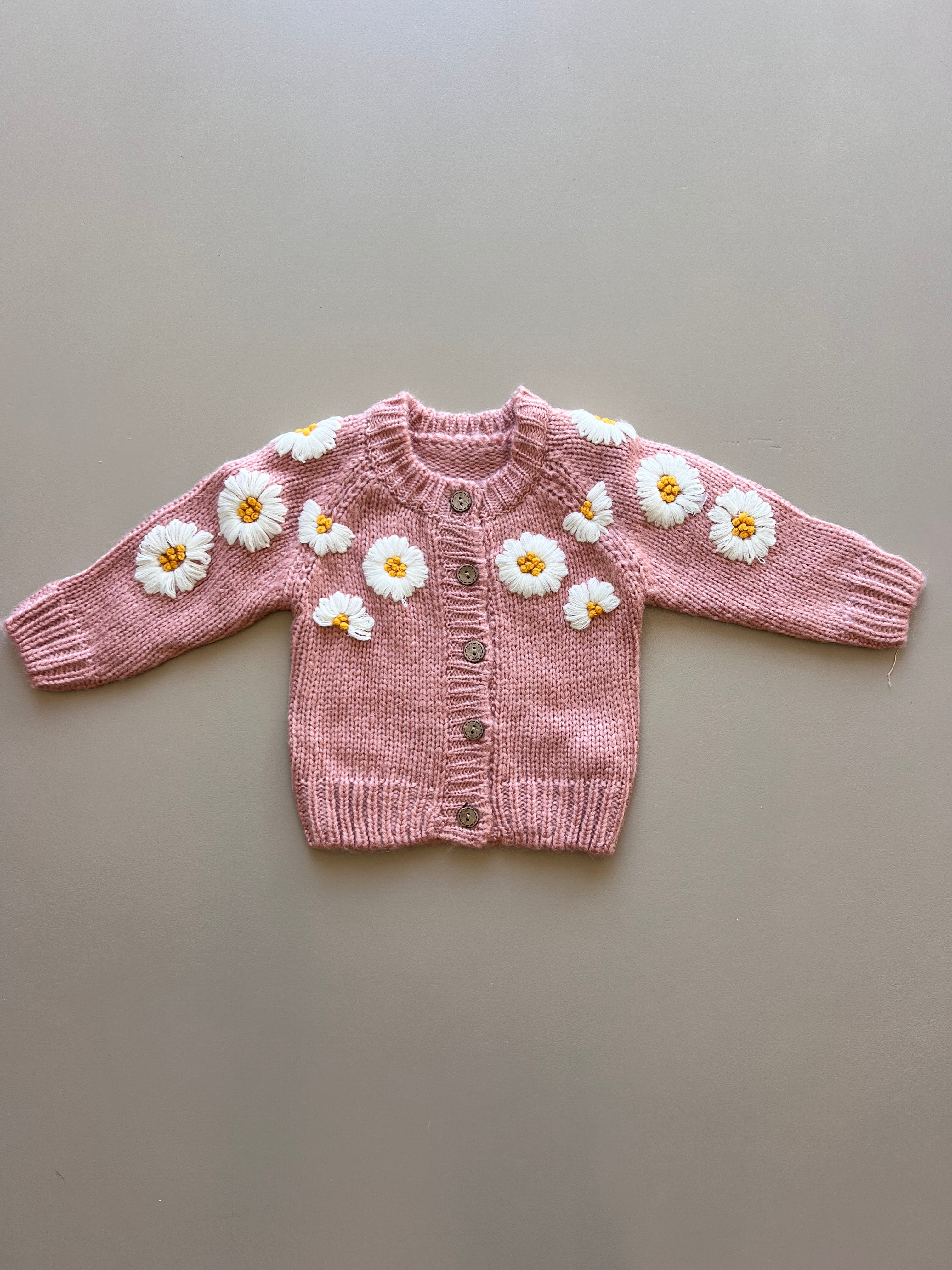 Pink Wool Knitted Flowers Jacket