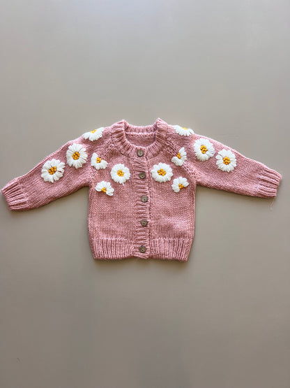 Pink Wool Knitted Flowers Jacket