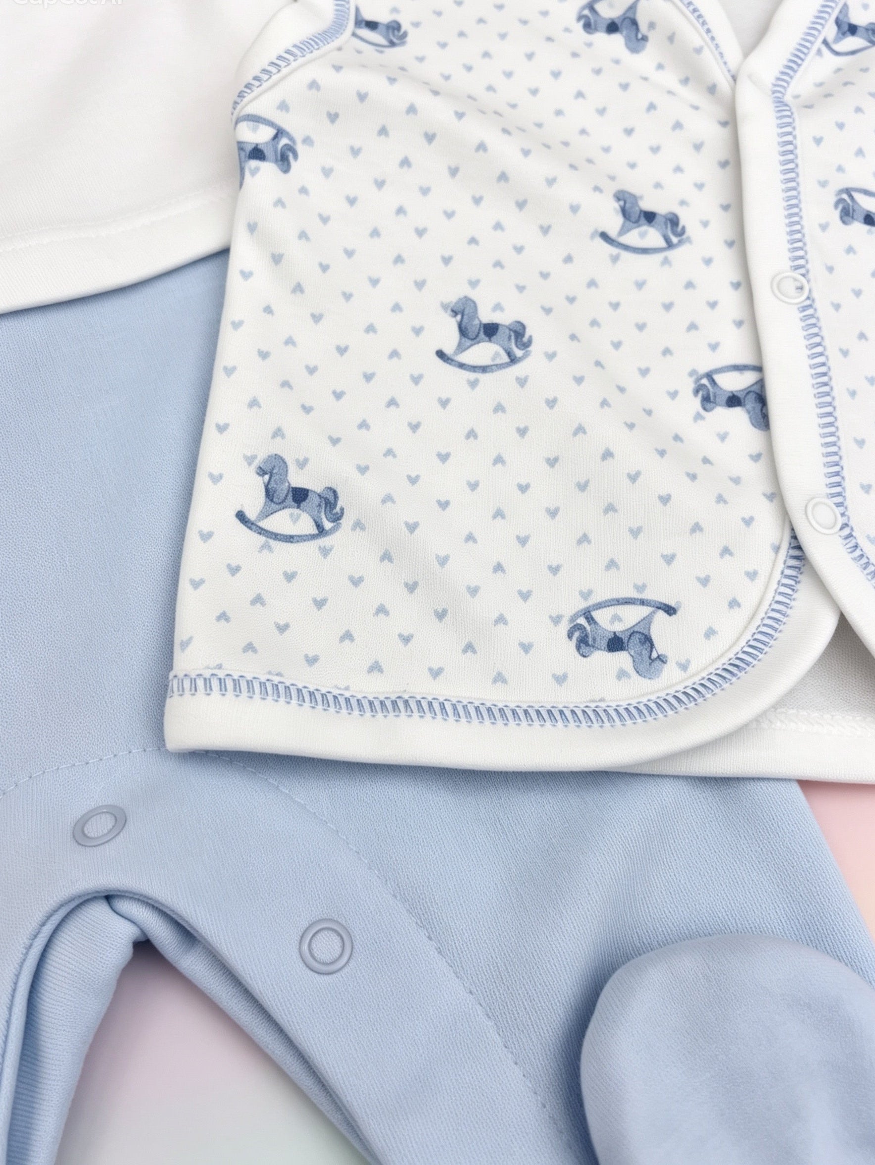 White & Blue Horse GOTS™ Certified Organic Cotton Pyjama 4 Pcs Set