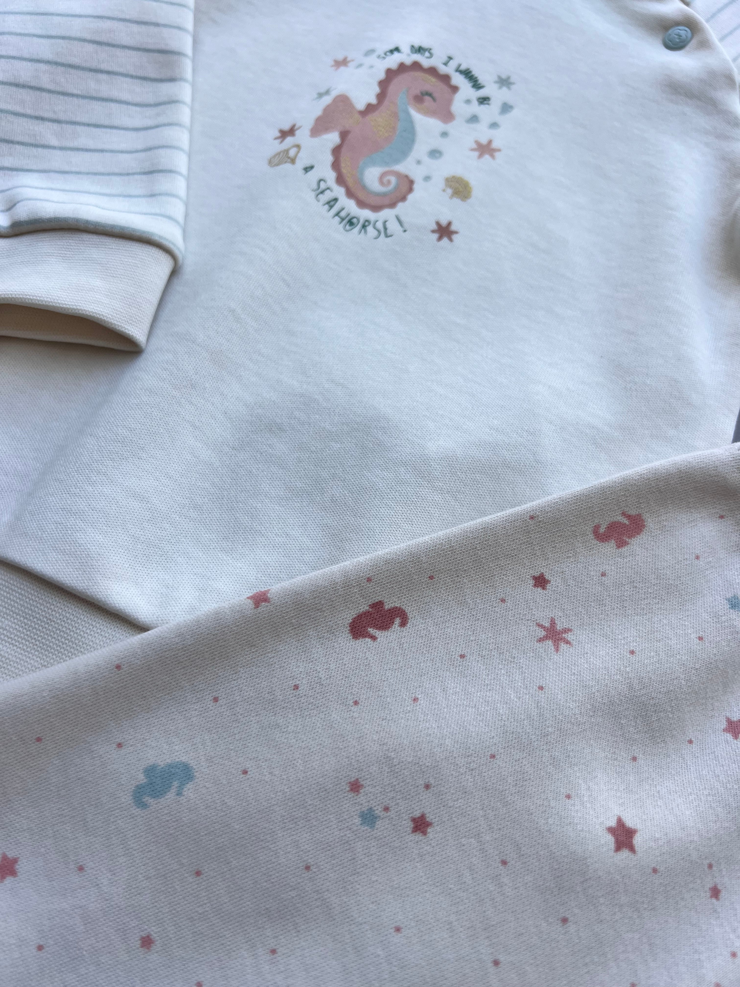 Beige and Blue Seahorse Cotton Survetement