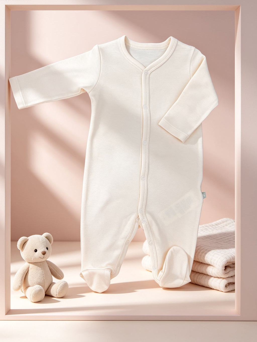 Light Beige GOTS™ Certified Organic Cotton Footed Overall