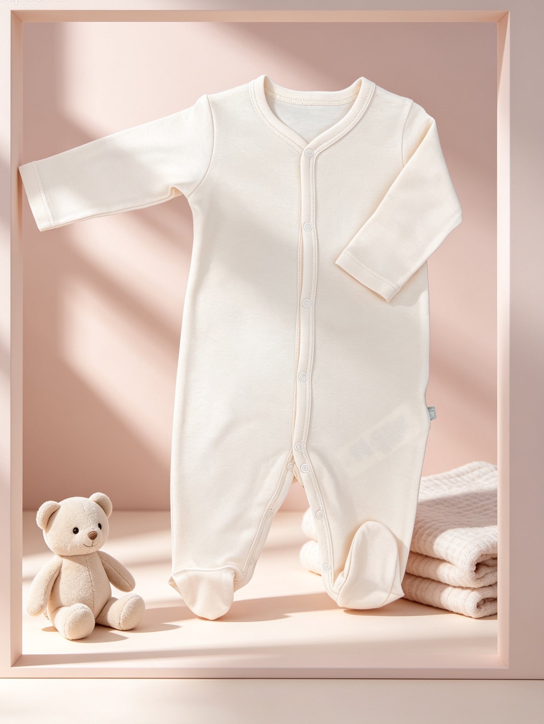Light Beige GOTS™ Certified Organic Cotton Footed Overall