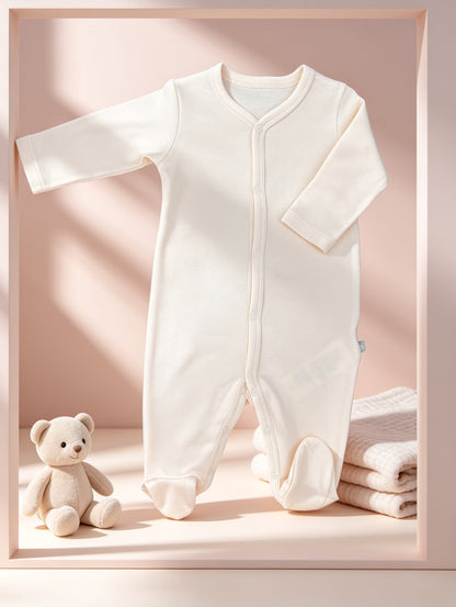 Light Beige GOTS™ Certified Organic Cotton Footed Overall