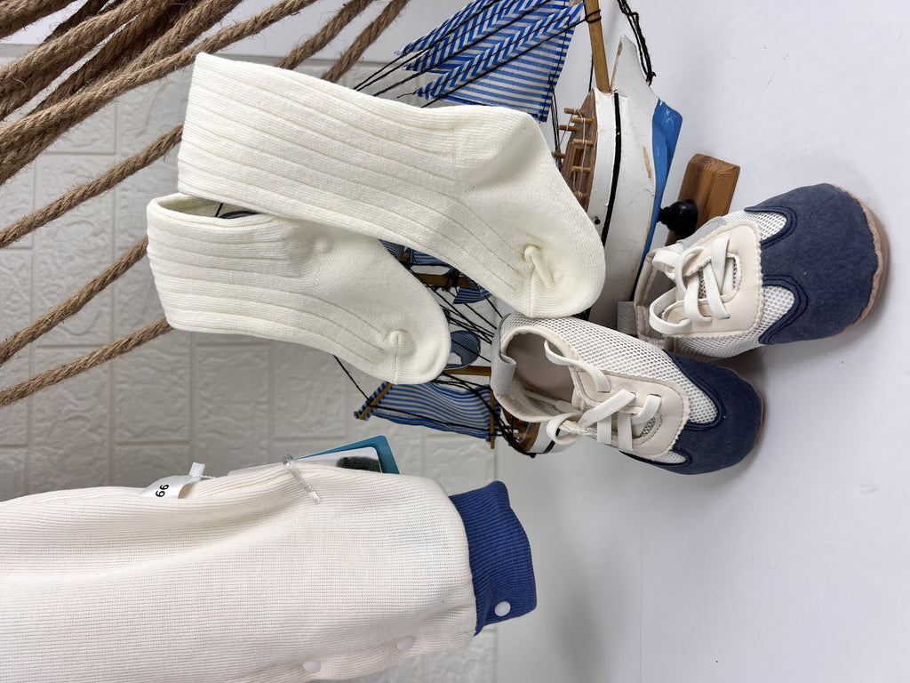 Beige & Blue Collar Overall