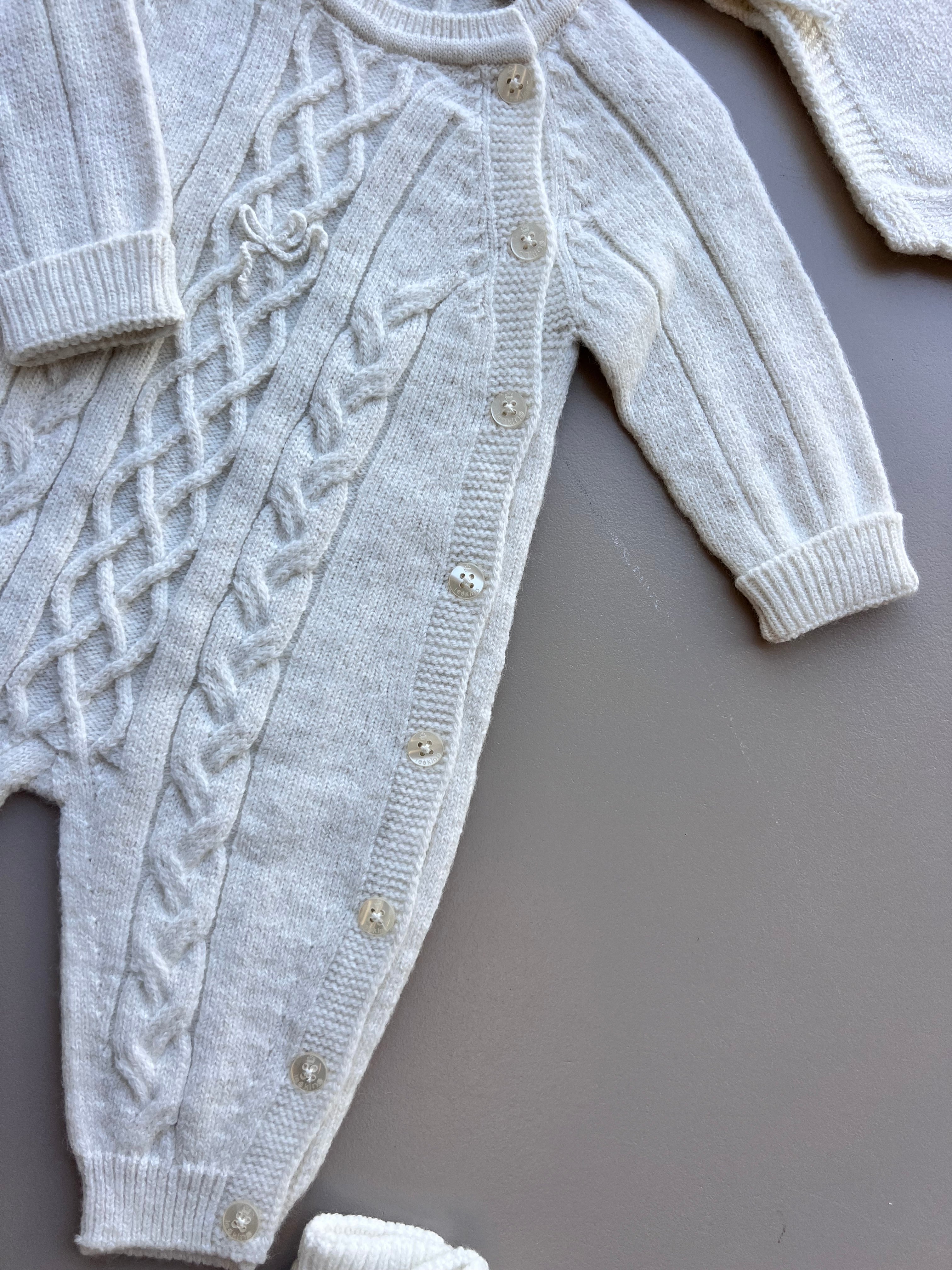 Off-White Merino Wool Overall Hospital Set 4 Pcs