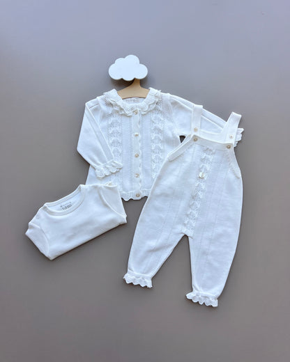 White Ruffles Organic Cotton 3 Pcs Set Salopettes