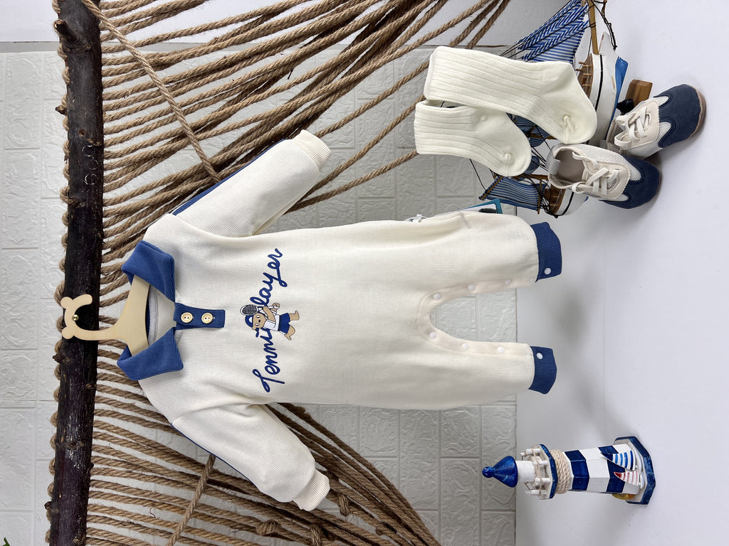 Beige & Blue Collar Overall