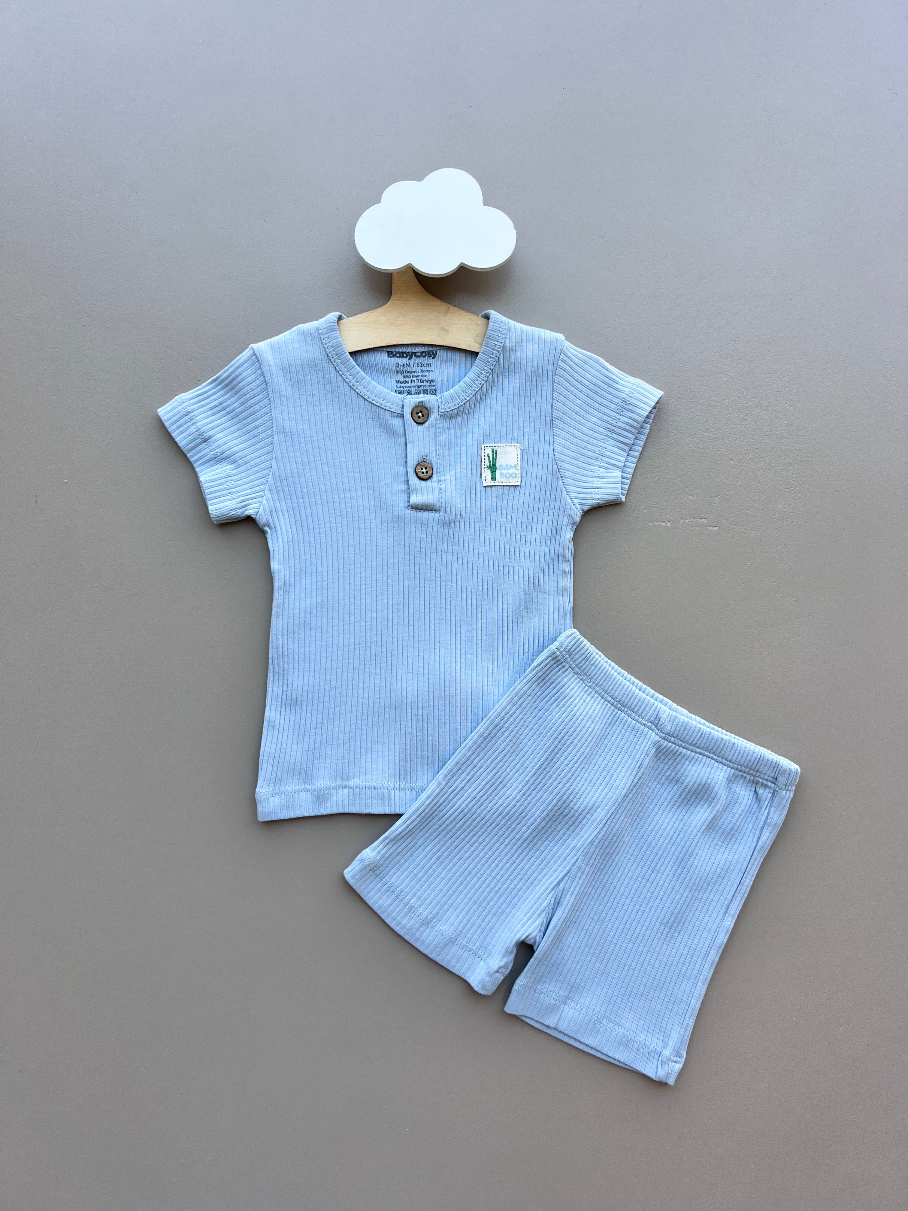 Blue Cotton Set Short Sleeves