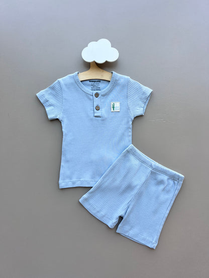 Blue Cotton Set Short Sleeves