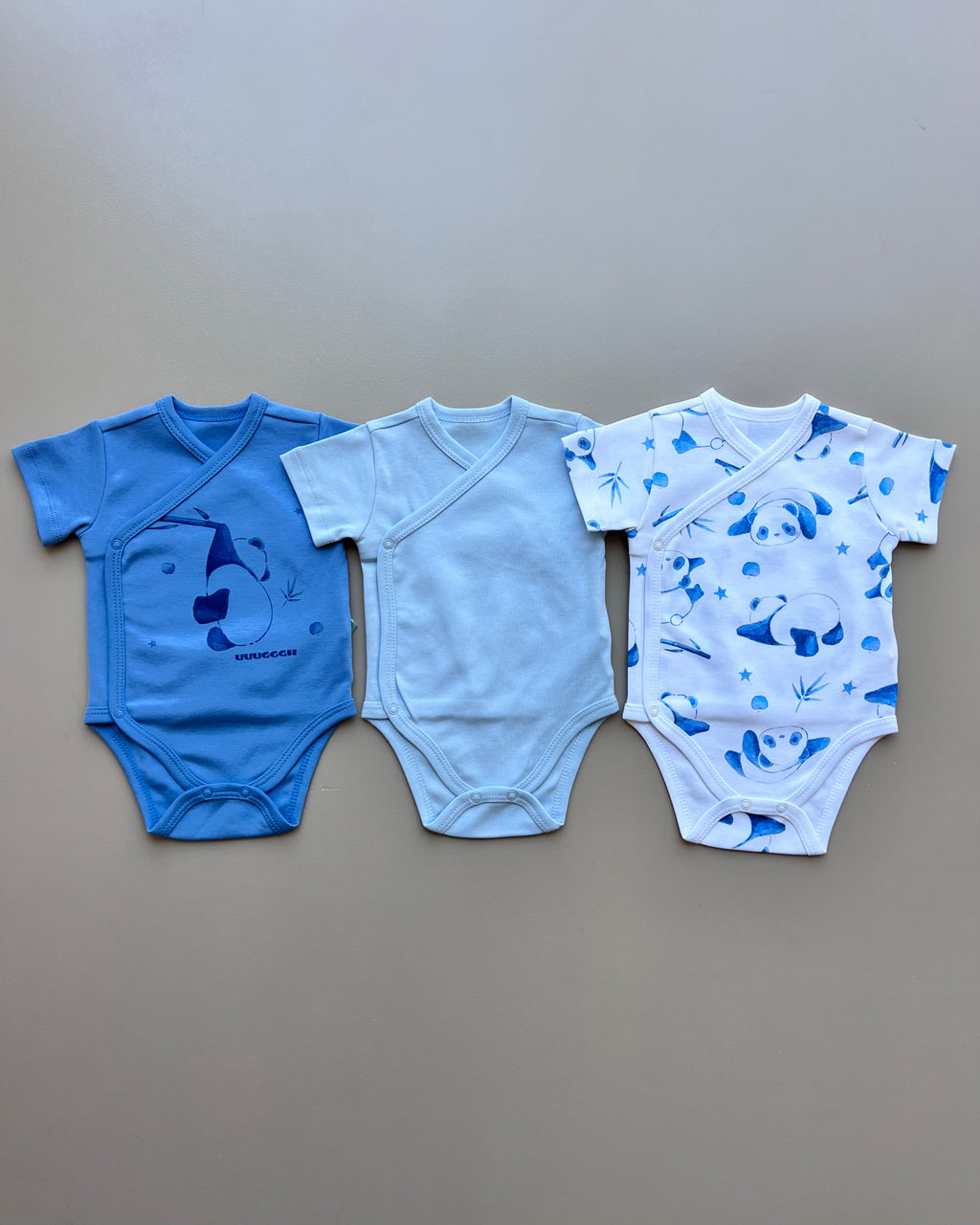 Blue & White GOTS™ Certified Organic Cotton Panda Double Breasted Body 3 Pcs Pack