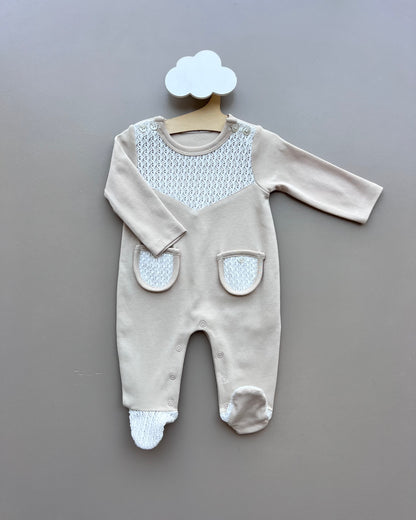 Beige And White Organic Cotton Overall