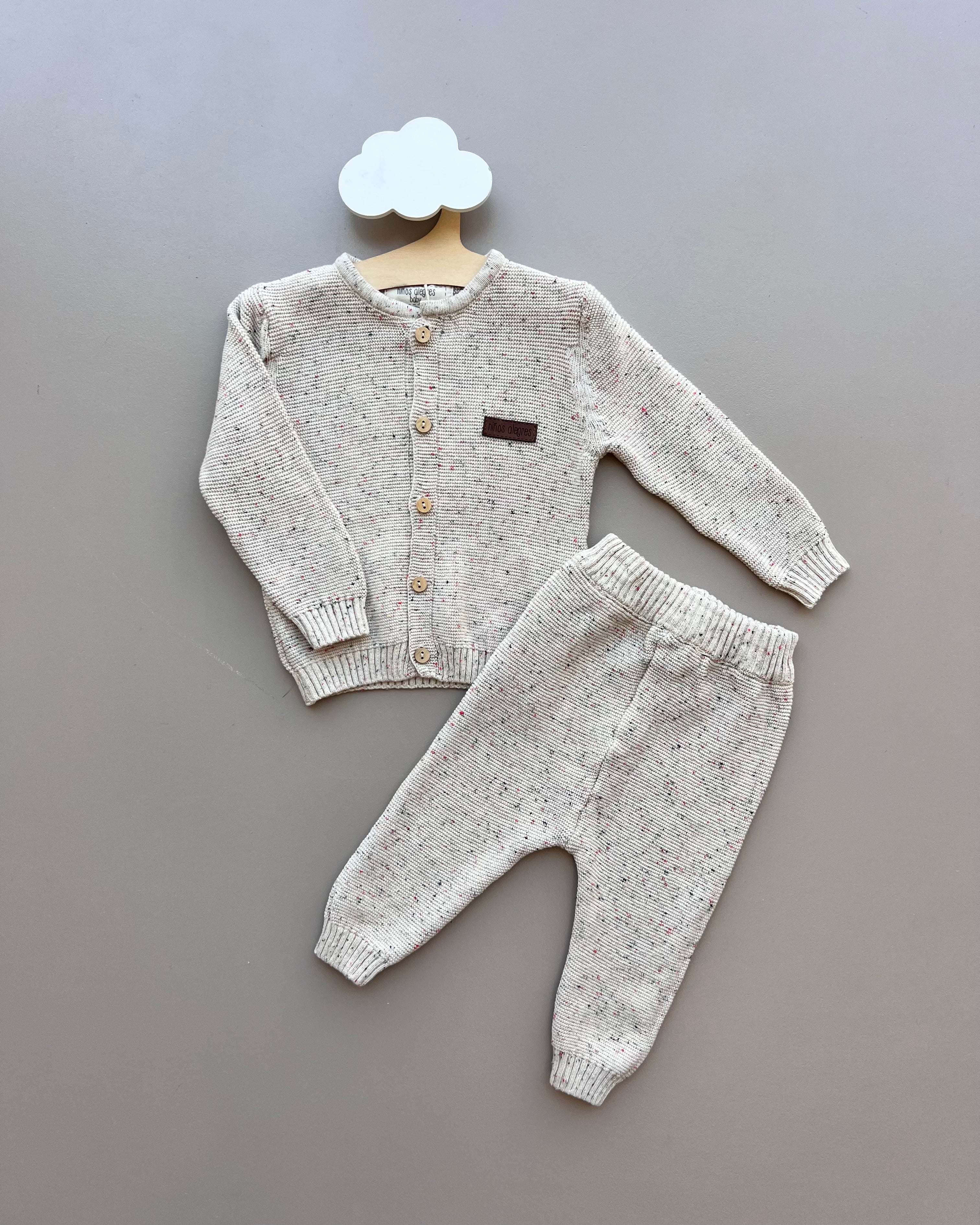 Beige Thick Cotton Dotted 2Pcs Set