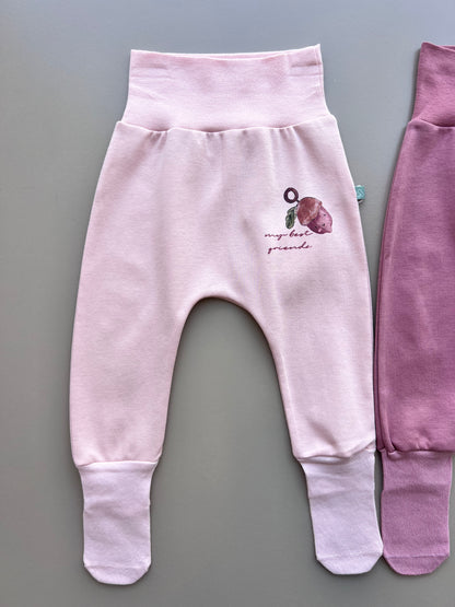 Pink & Purple GOTS™ Certified Organic Cotton Bunny Footed Pants 3 Pcs Set