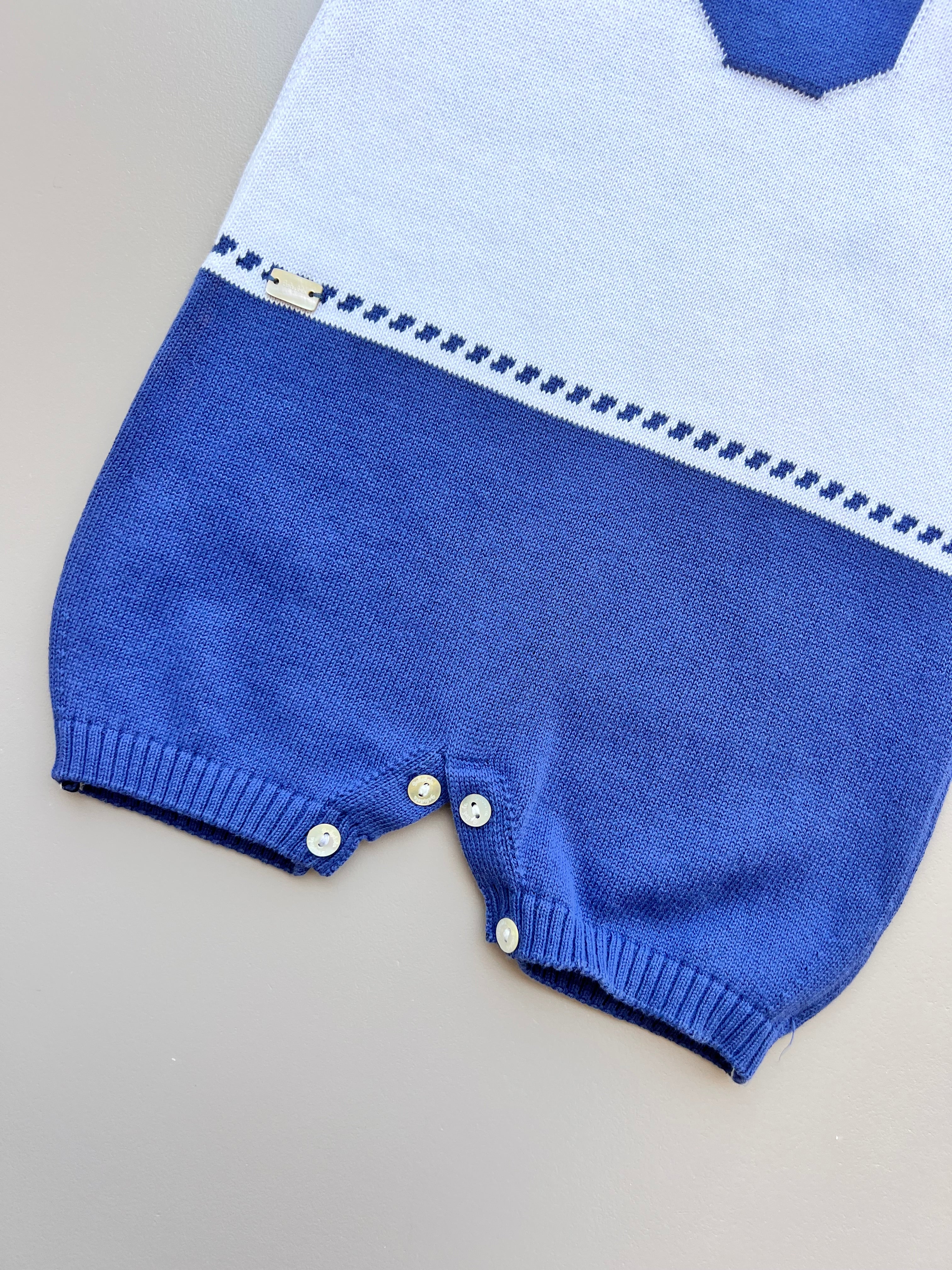 Grey And Navy Blue Short Sleeves Romper Organic Cotton