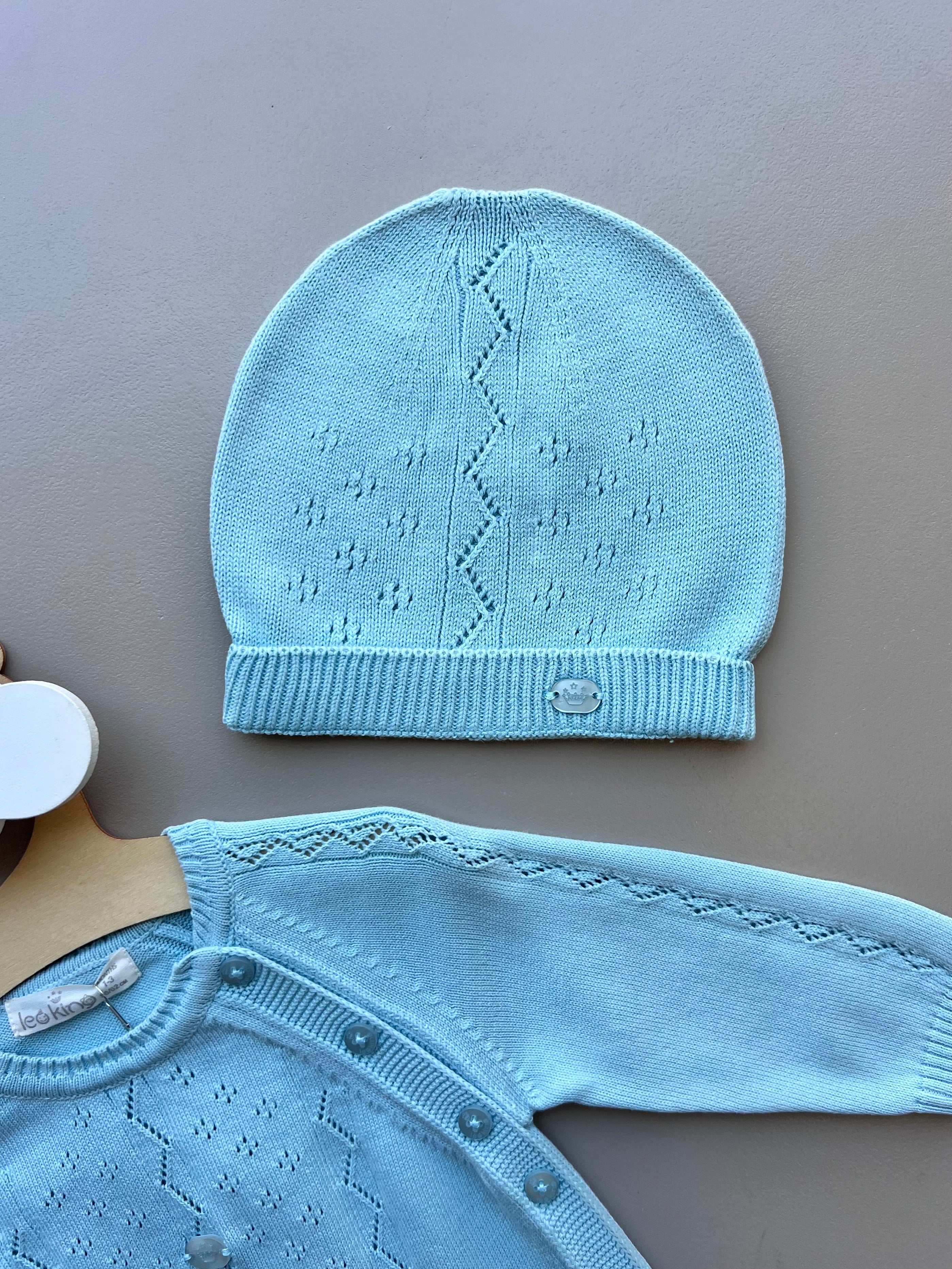 Blue Organic Cotton 2 Pcs Overall With Hat