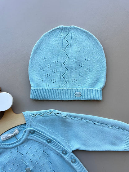 Blue Organic Cotton 2 Pcs Overall With Hat