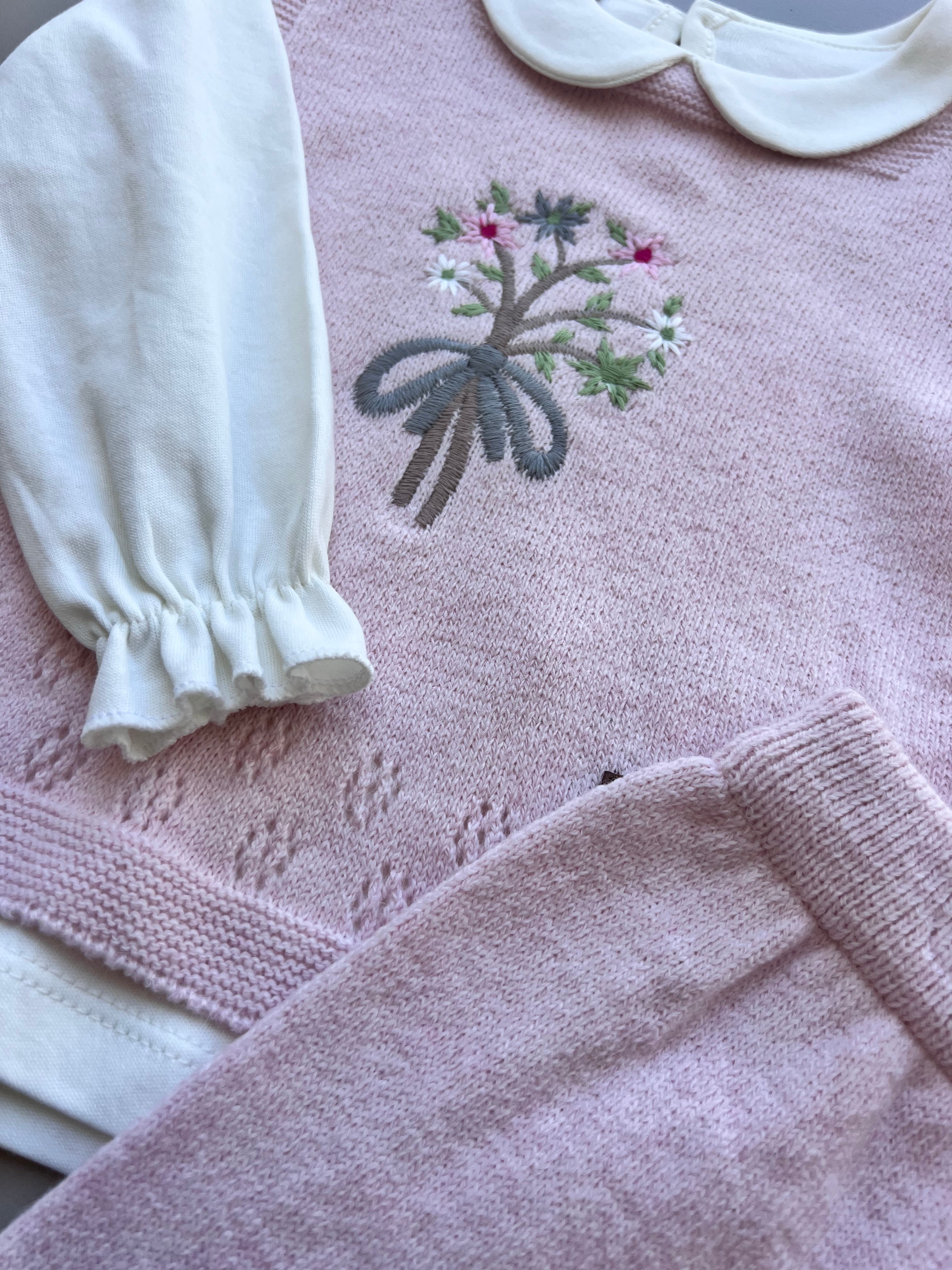 Pink Wool Set 3 Pcs Vest
