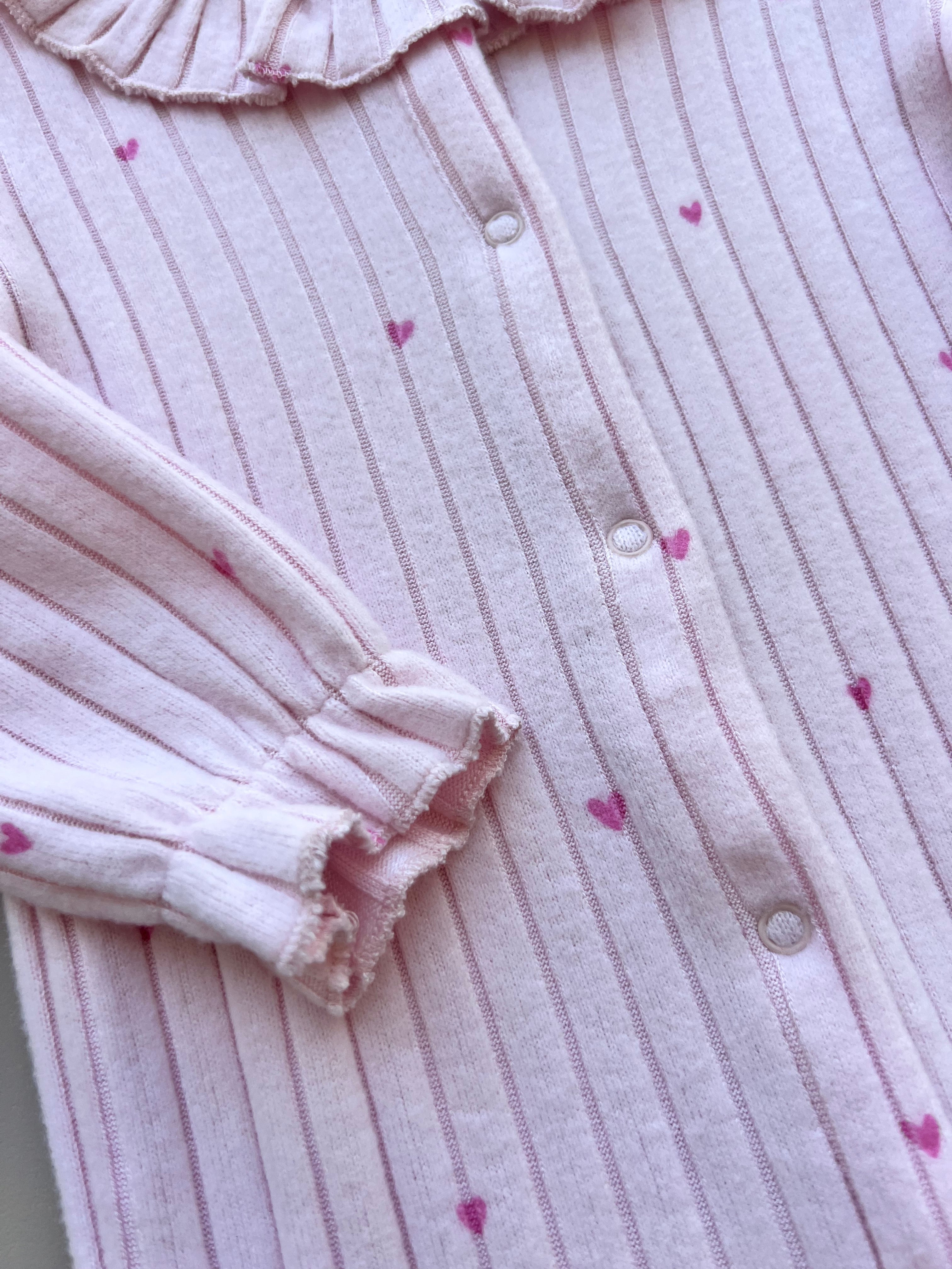 Pink Soft Velvet Heart Ruffles Overall