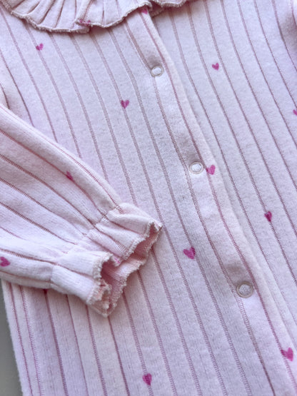 Pink Soft Velvet Heart Ruffles Overall