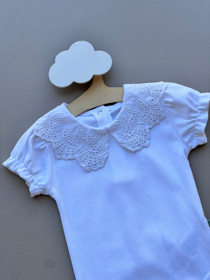 White GOTS™ Certified Organic Cotton Dentelle Collar Body short sleeves