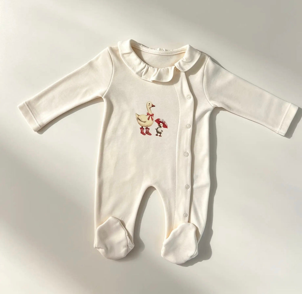 Nœud Blanc™ Organic Cotton Polo Ruffles Goose Footed Overall