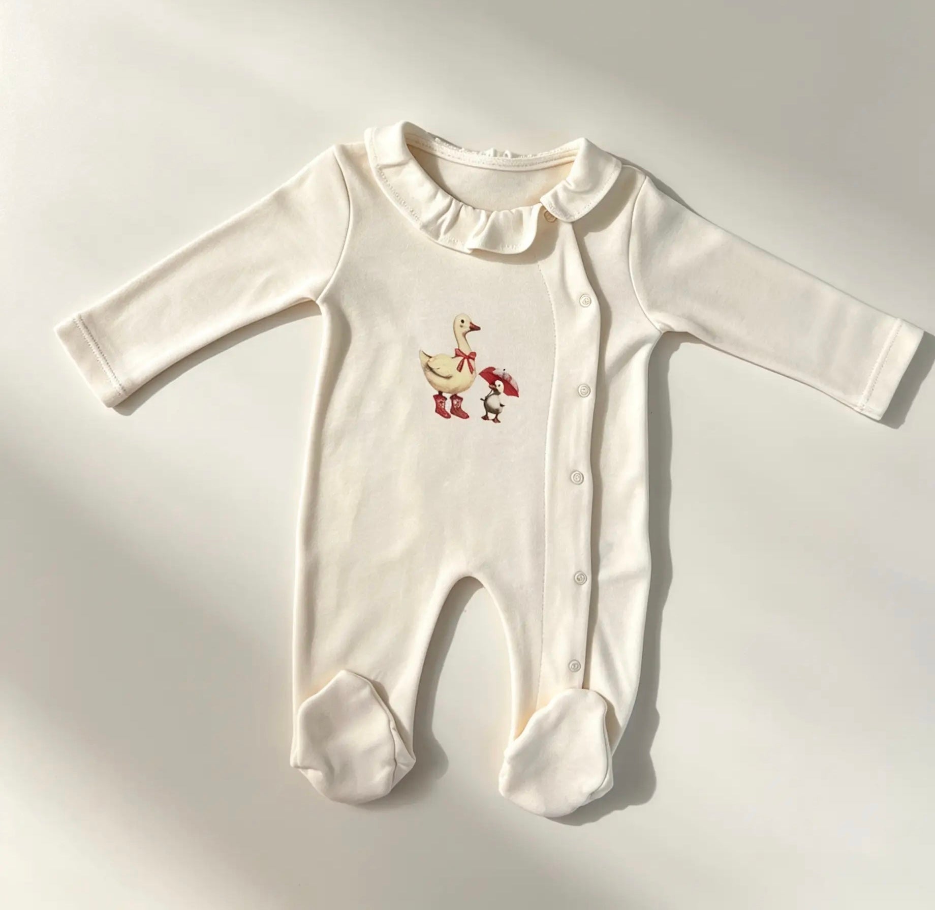Nœud Blanc™ Organic Cotton Polo Ruffles Goose Footed Overall
