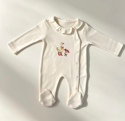 Nœud Blanc™ Organic Cotton Polo Ruffles Goose Footed Overall