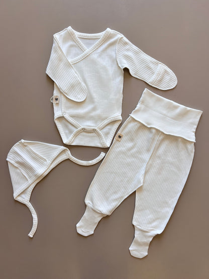 Off-White Ribbed 3 Pcs Basic Set
