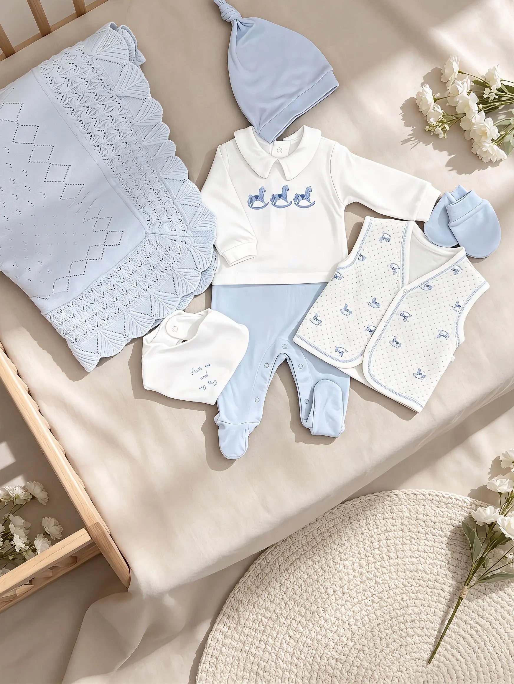 White & Blue Horse GOTS™ Certified Organic Cotton Pyjama 4 Pcs Set