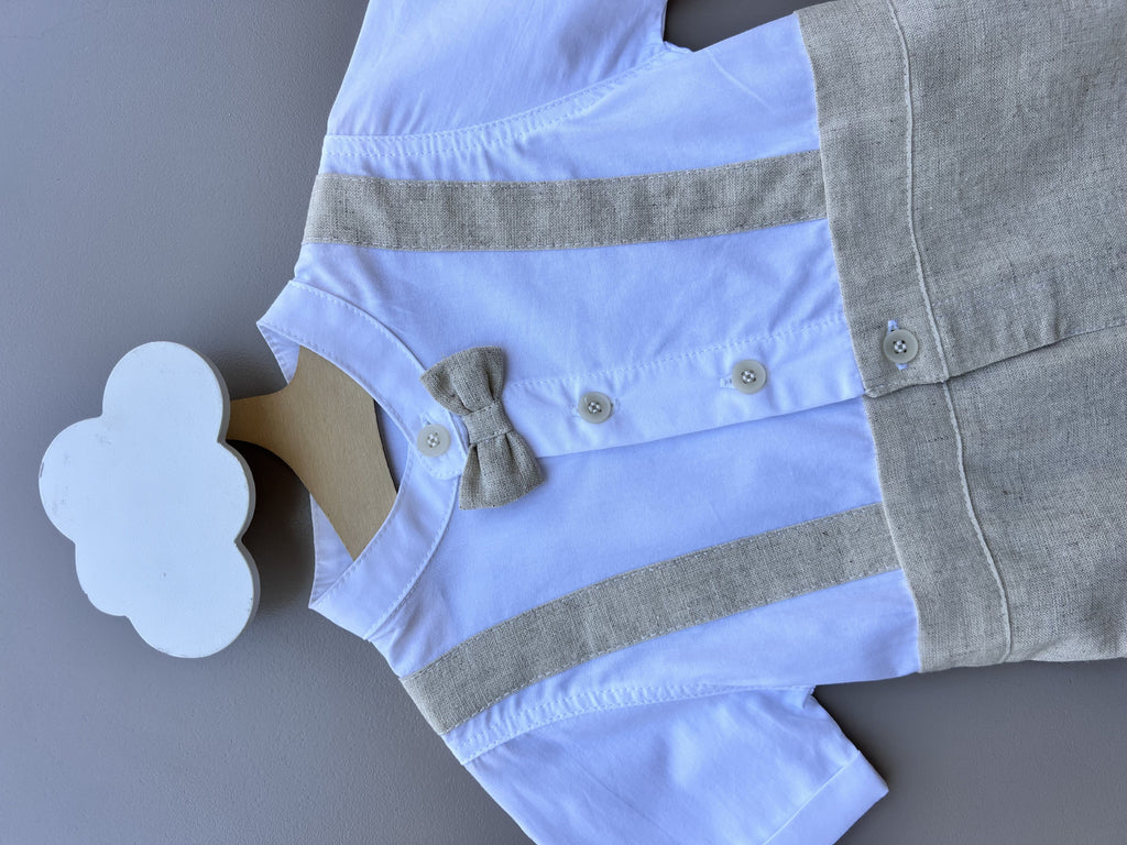 Beige & White Short Salopette