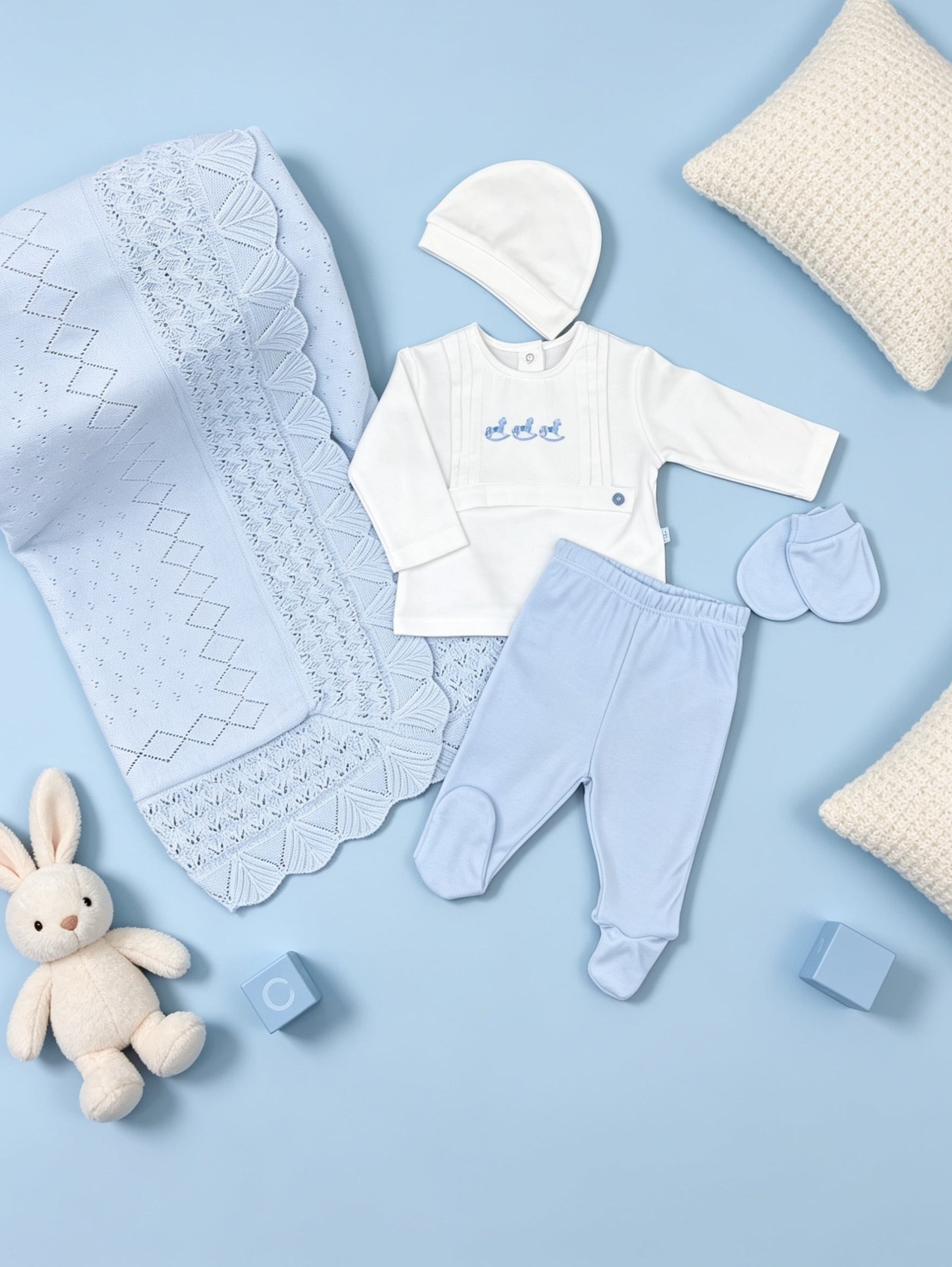 White & Blue Horse GOTS™ Certified Organic Cotton Pyjama 2 Pcs Set