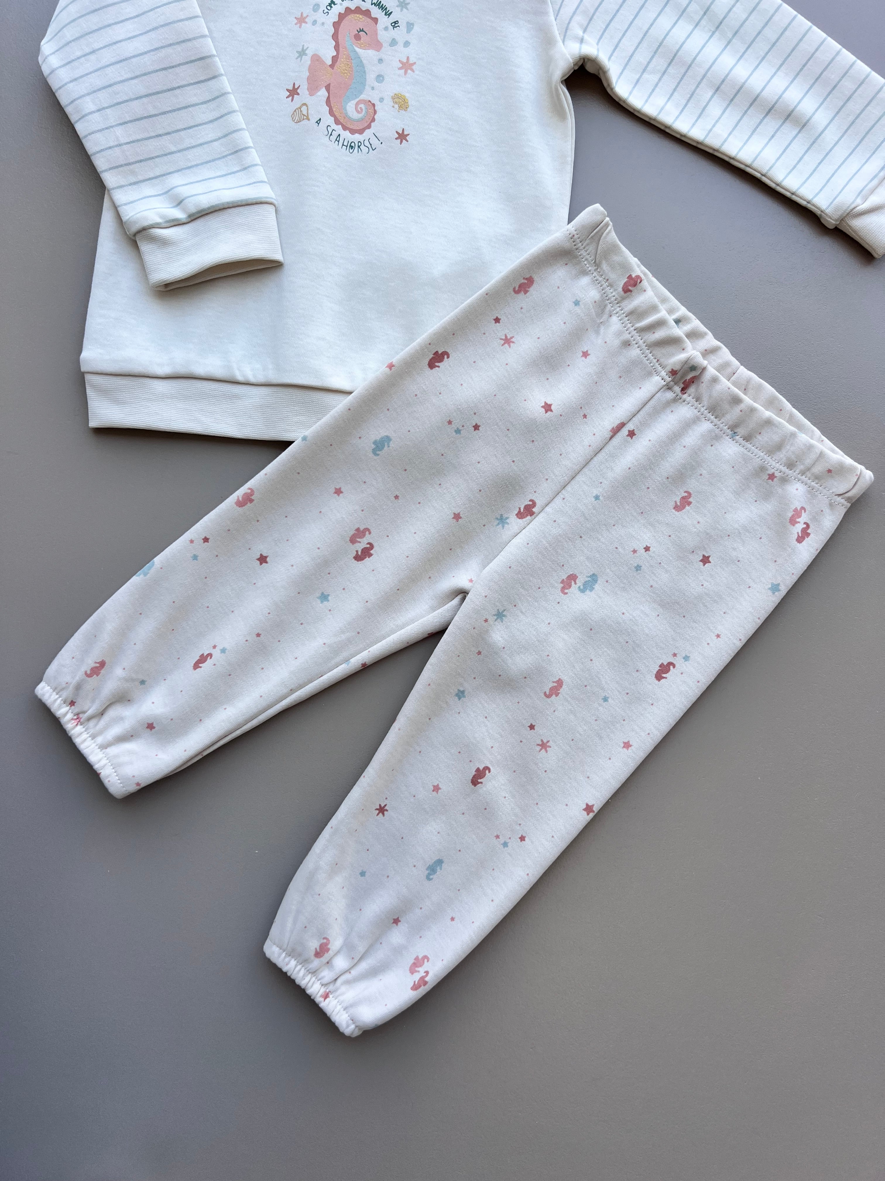 Beige and Blue Seahorse Cotton Survetement