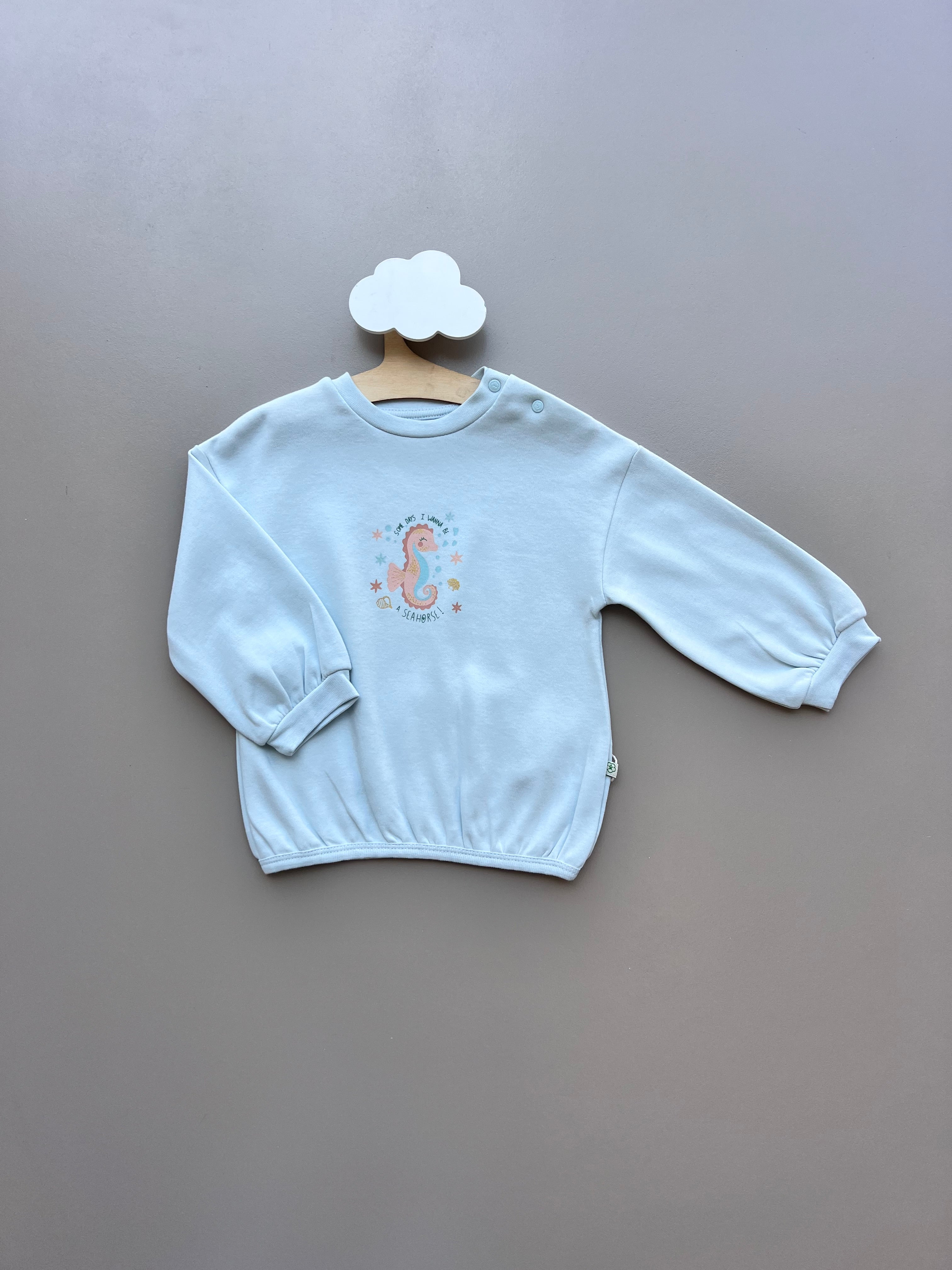 Light Blue Oversized Hoodie Seahorse Theme
