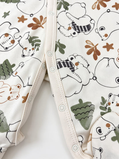 Light Beige Animals GOTS™ Certified Organic Cotton Footed Overall