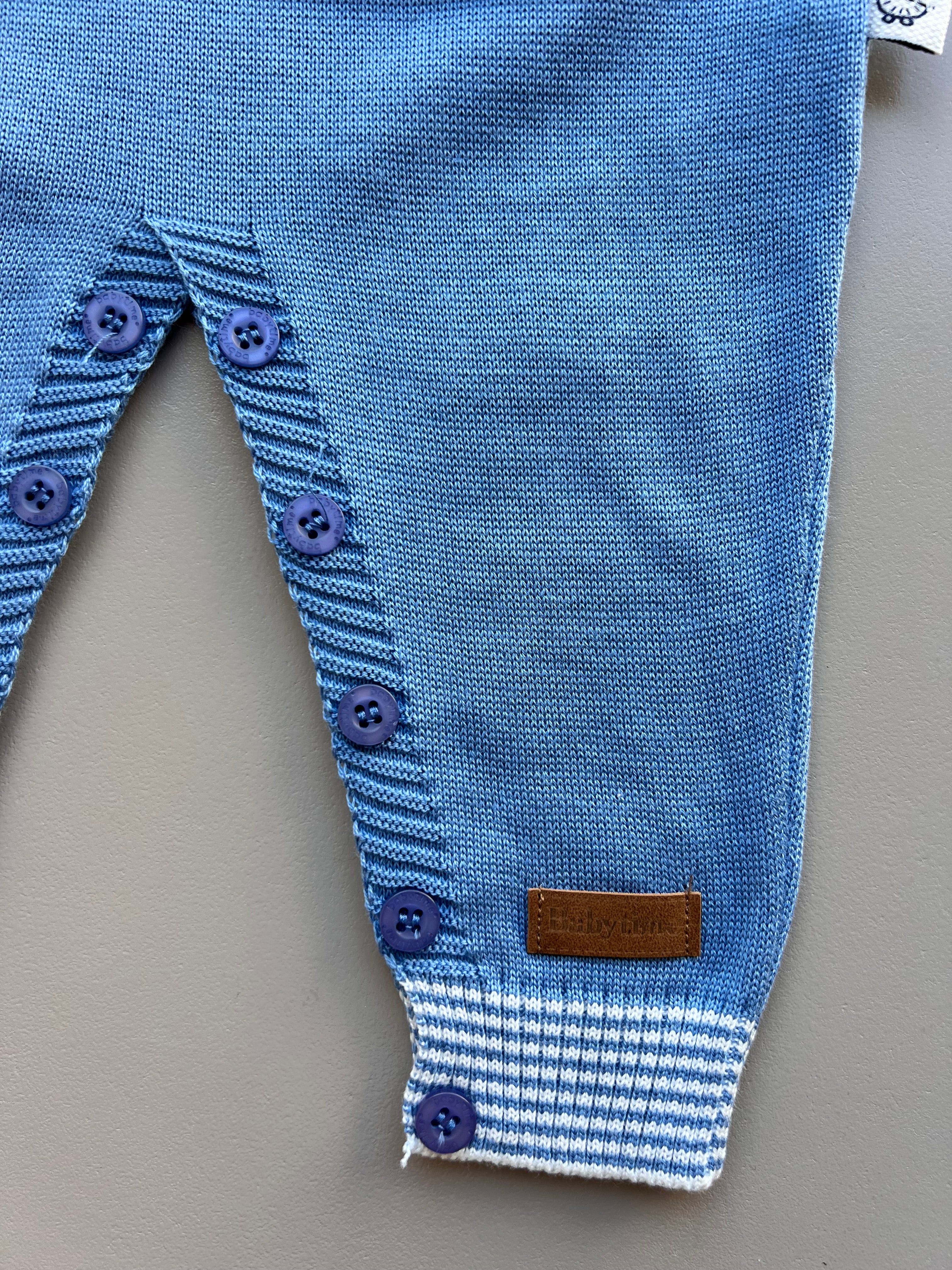 Blue And Off-White Striped Cotton Overall With Pocket