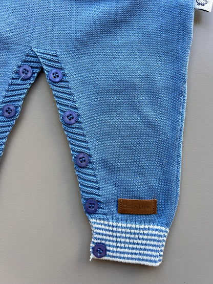 Blue And Off-White Striped Cotton Overall With Pocket