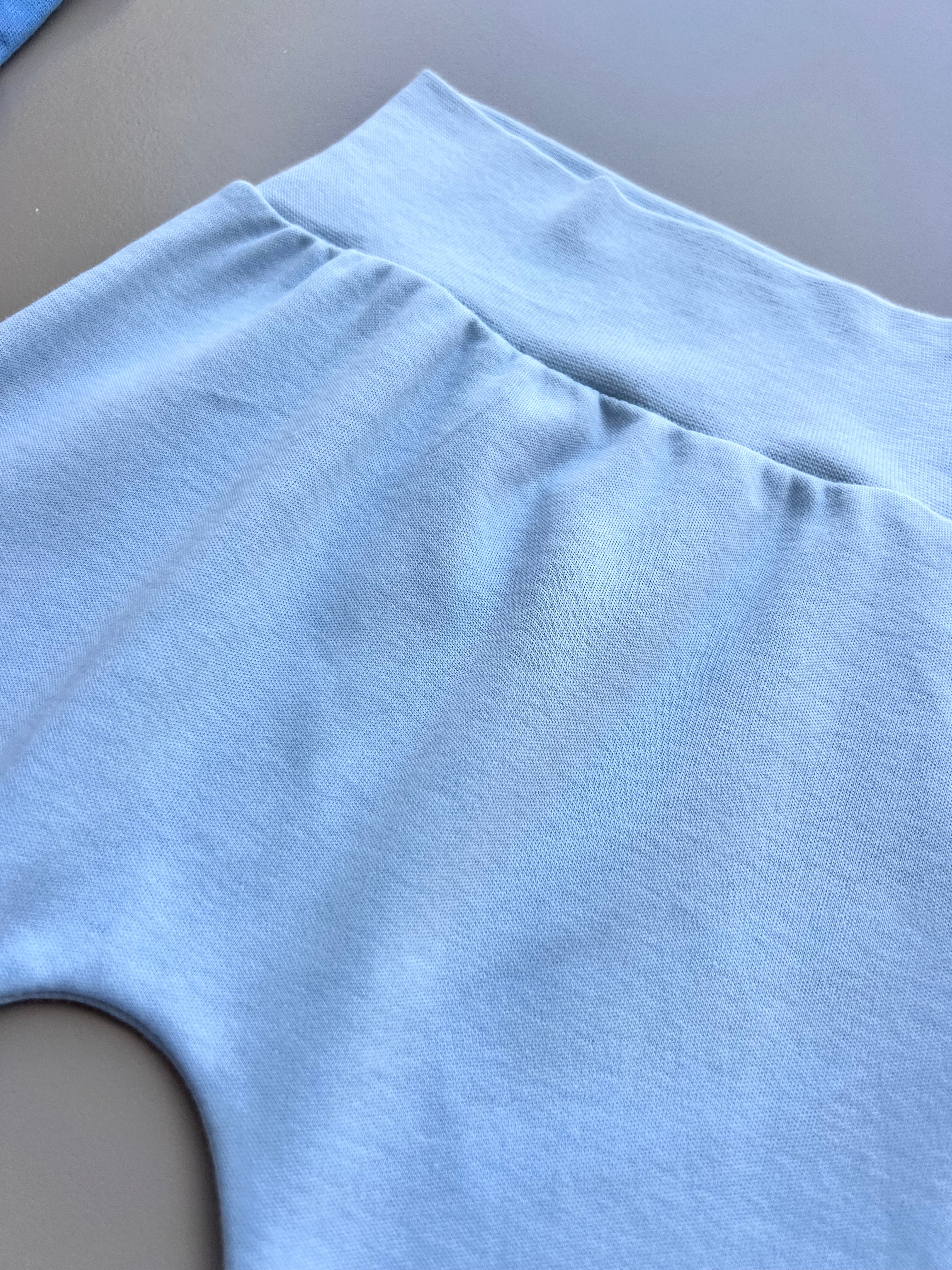 Blue & White GOTS™ Certified Organic Cotton Panda Footed Pants 3 Pcs Set