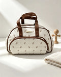 Flowers Beige Leather Diaper Bag