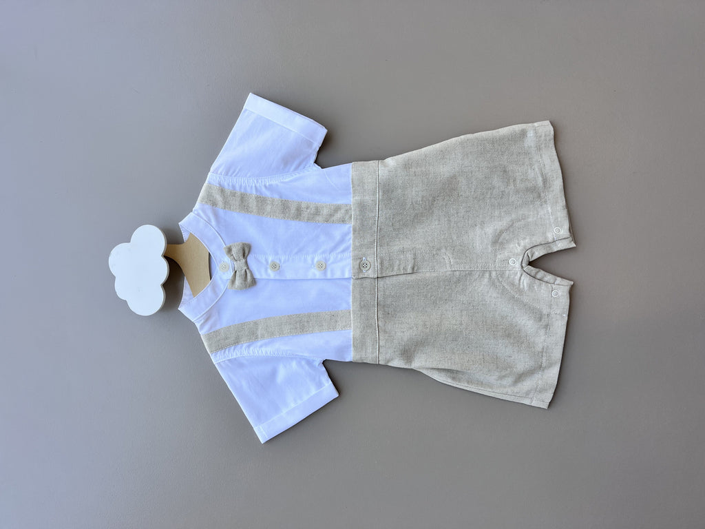 Beige & White Short Salopette