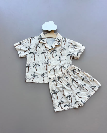 Ecru Hawaii Palms Polo 2Pcs Set