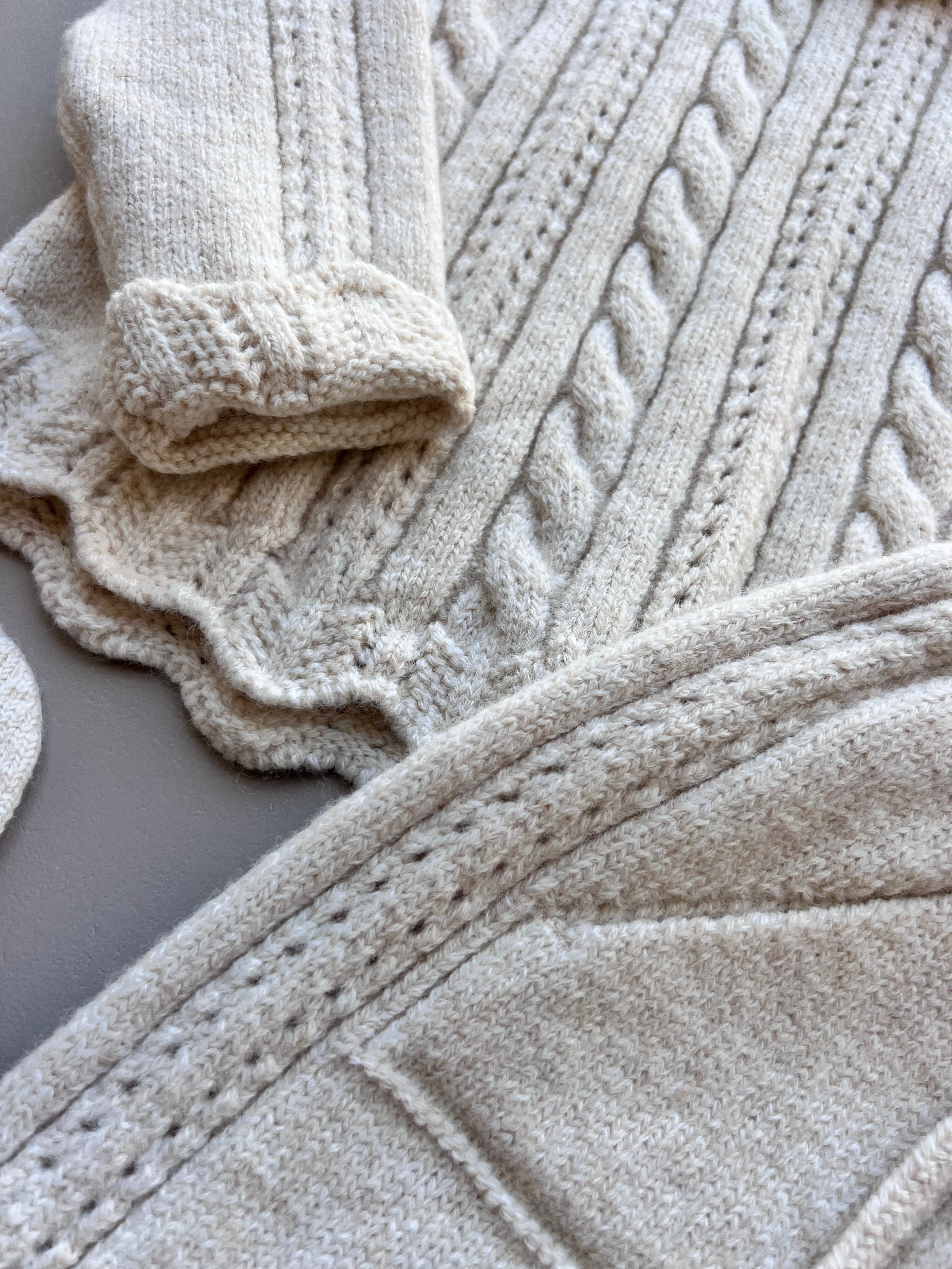 Beige Merino Wool Ruffles Hospital Set 4 Pcs