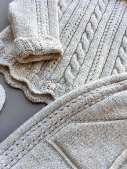 Beige Merino Wool Ruffles Hospital Set 4 Pcs
