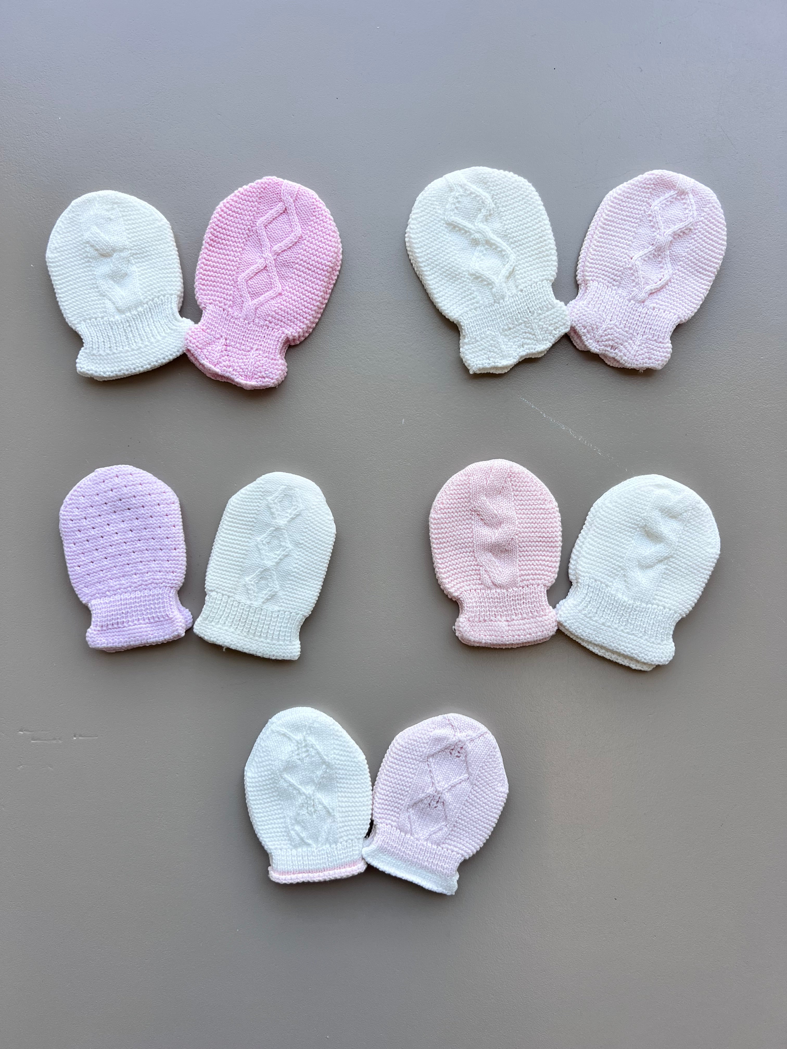 Light Pink & Off White Mitten Pack of 2 Pairs