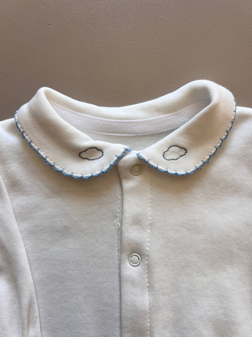 Off-White Long Sleeve & Blue Collar Footed Overall