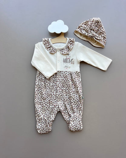 Beige & Pink GOTS™ Certified Organic Cotton Leopard Long Sleeves Overall 2Pcs
