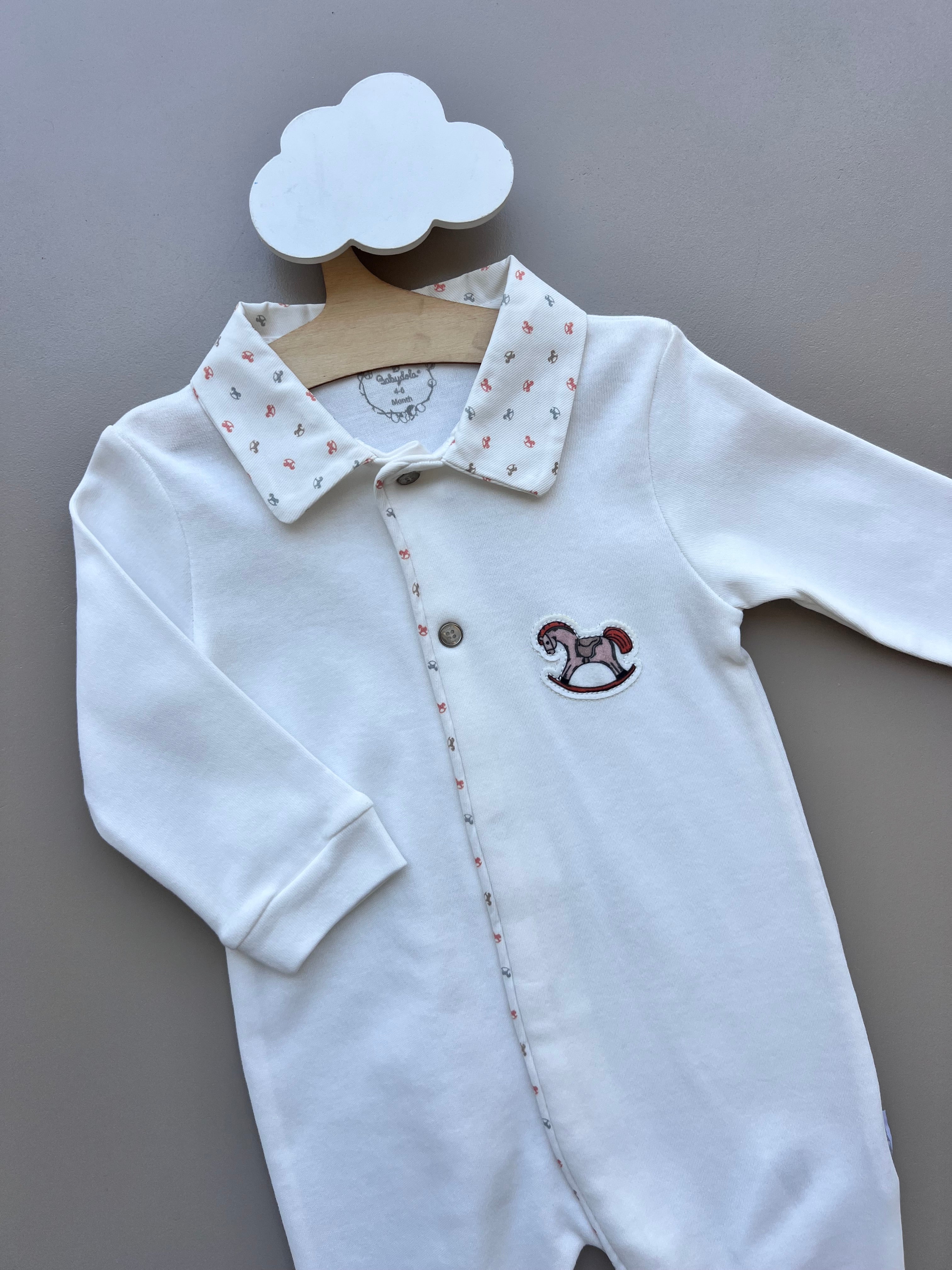 White Organic Cotton overall Horse Theme