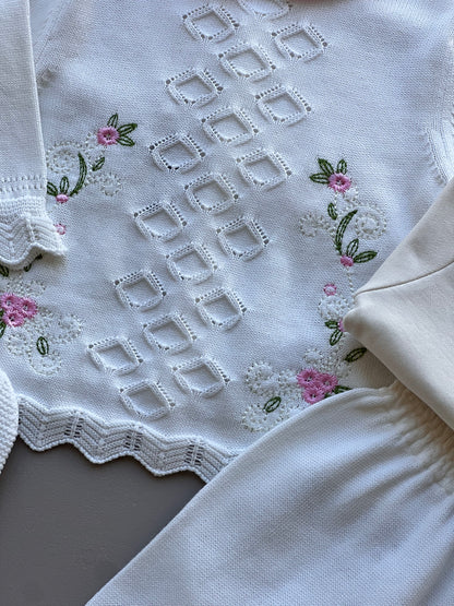 White And Pink Embroidered Organic Cotton Hospital Set 7 Pcs
