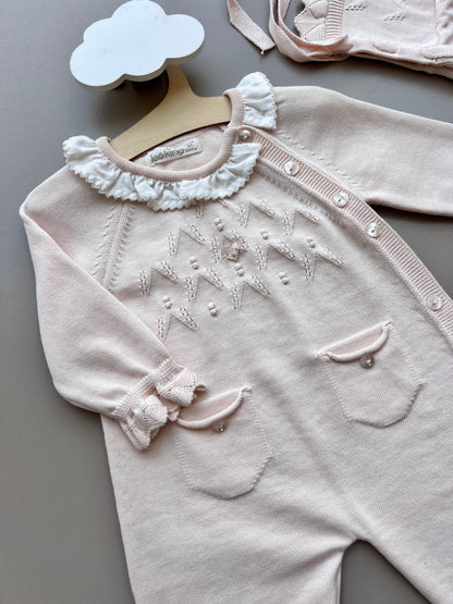 Salmon ruffles Organic Cotton 2 Pcs Overall With Hat