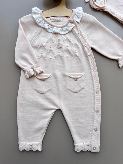 Salmon ruffles Organic Cotton 2 Pcs Overall With Hat